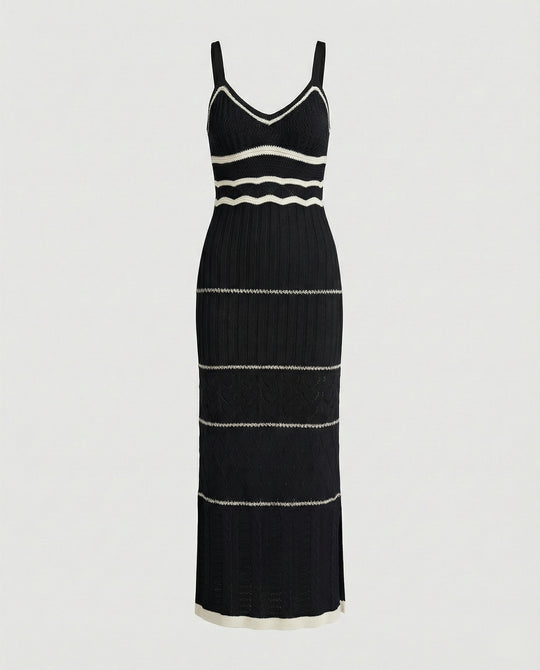Damen Häkel Maxikleid mit Schlitz