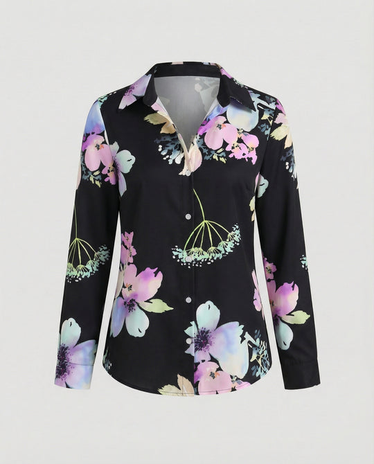 Hemdbluse Seidenoptik Damen Floral