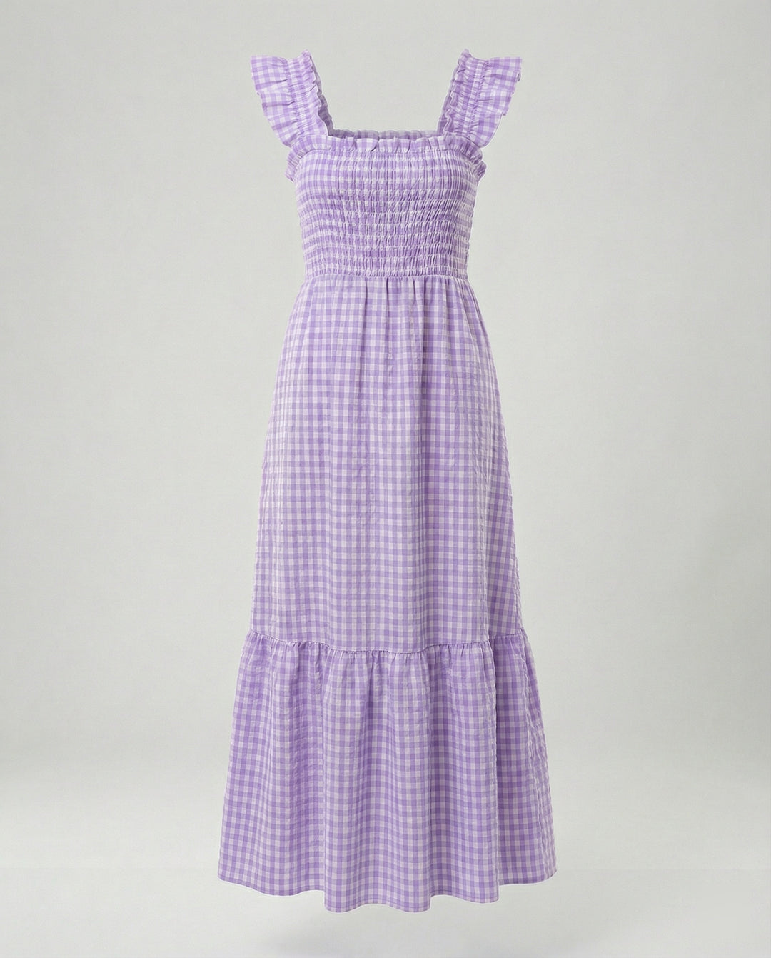 Damen Vichy Maxikleid mit Smokoberteil