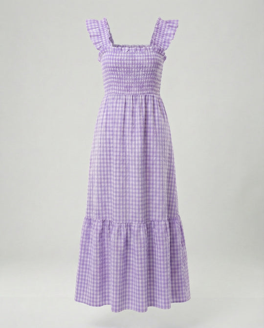 Damen Vichy Maxikleid mit Smokoberteil