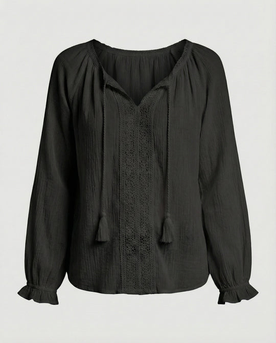 Damen Boho Blusentop mit Spitze Sommer