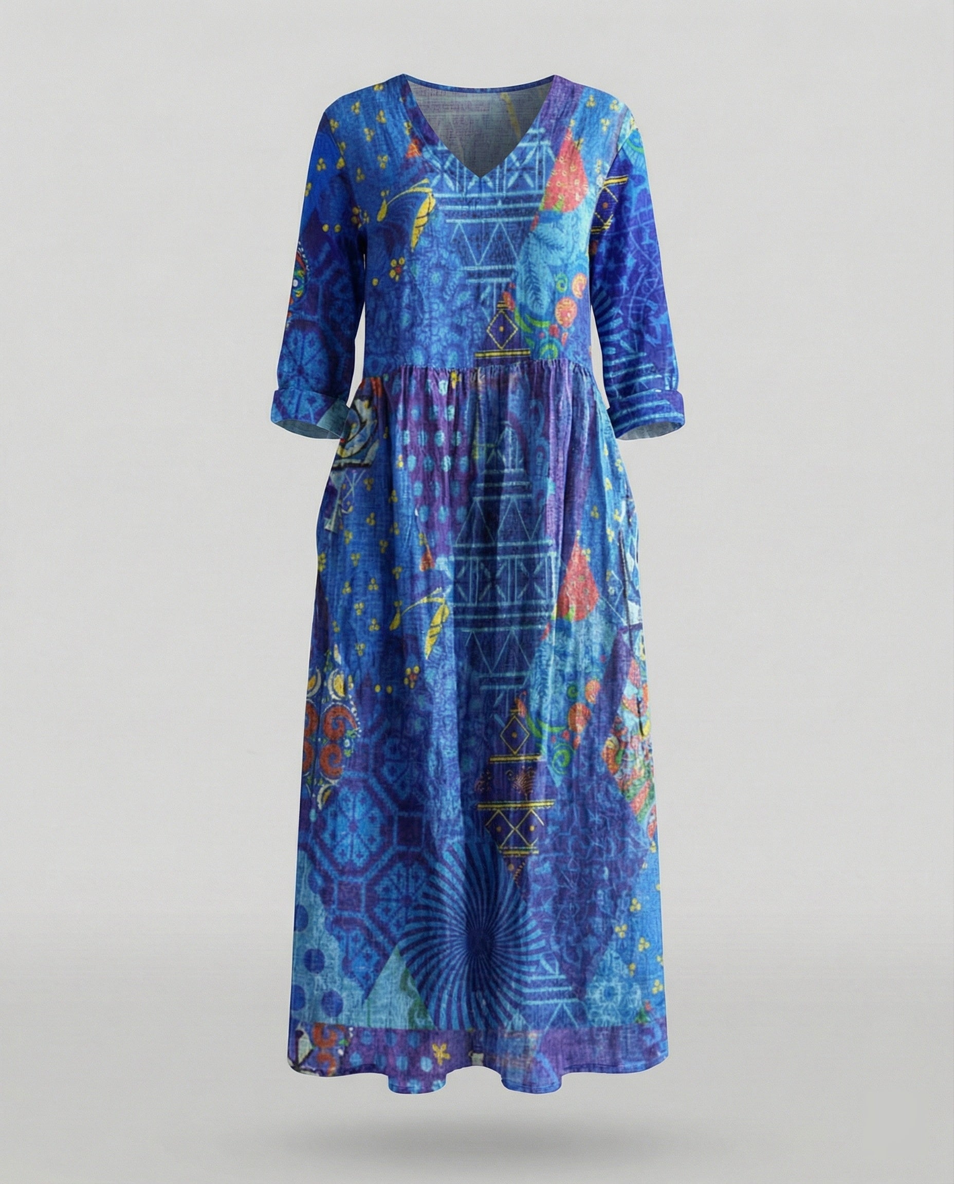 Damen Boho Maxikleid Sommer Leinenoptik