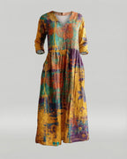 Damen Boho Maxikleid Sommer Leinenoptik