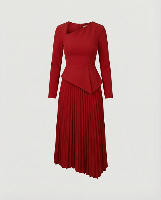 Damen Midikleid asymmetrisch mit Schößchen