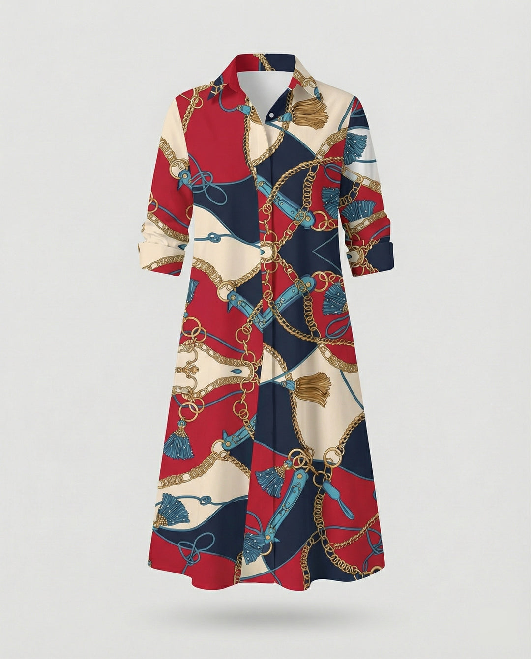 Damen Hemdblusenkleid Baumwolle Freizeit