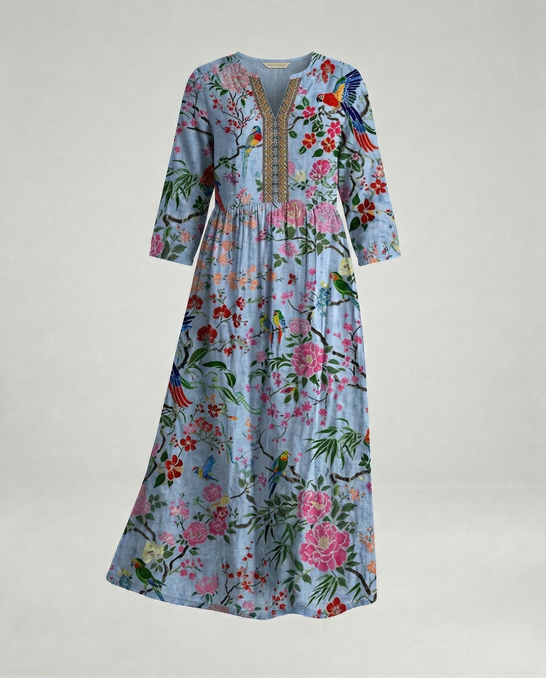 Damen Maxikleid Sommer Leinenoptik V-Ausschnitt