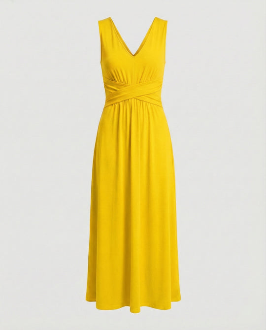 Damen Maxikleid V Ausschnitt ärmellos