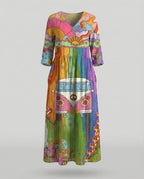 Damen Boho Maxikleid Sommer Leinenoptik