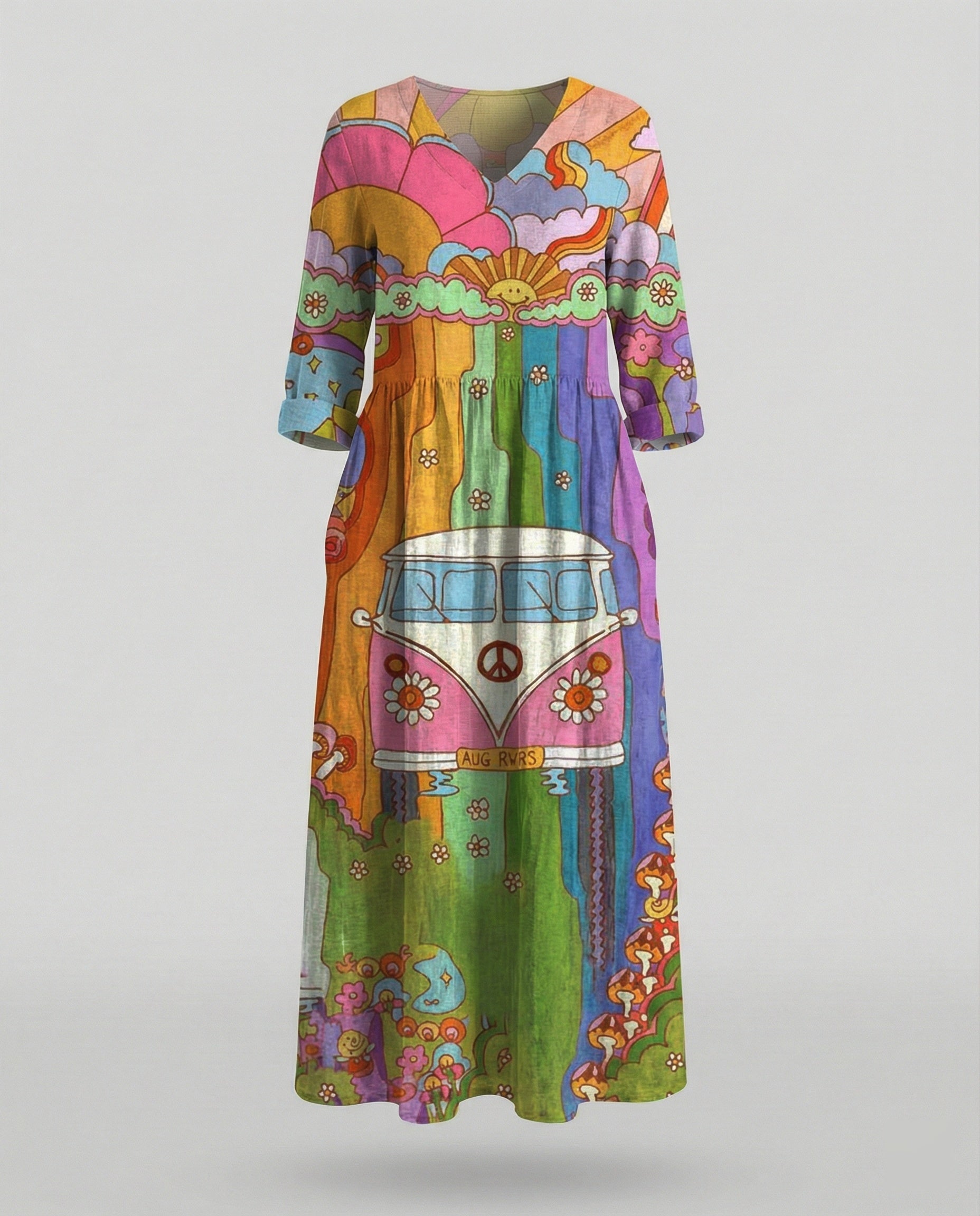 Damen Boho Maxikleid Sommer Leinenoptik