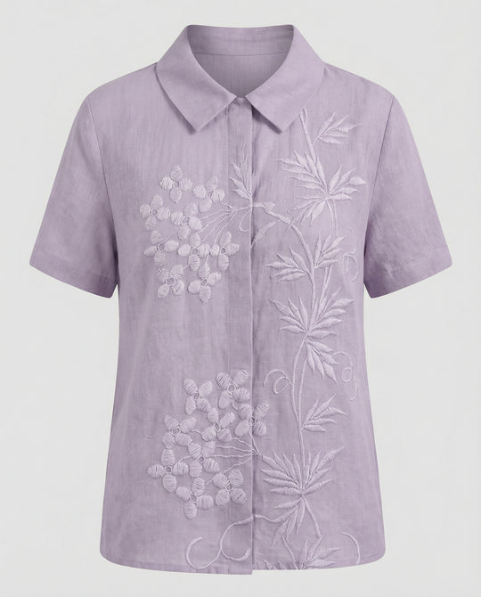 Damen Bluse Leinen Peter Pan Kragen