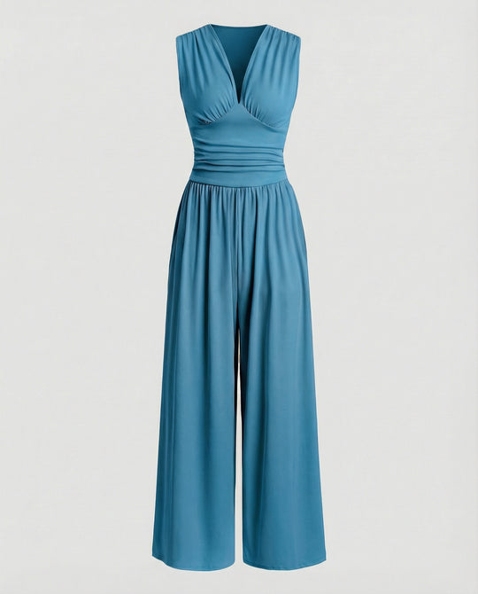 Damen Jumpsuit mit schickem V-Ausschnitt und weitem Bein R&B
