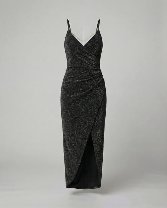 Damen Glamouröses Wickelkleid mit glitzender Oberfläche und hoch geschlitzt R&B