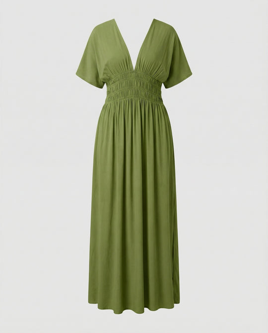 Damen Maxikleid Sommer V-Ausschnitt Schlitz