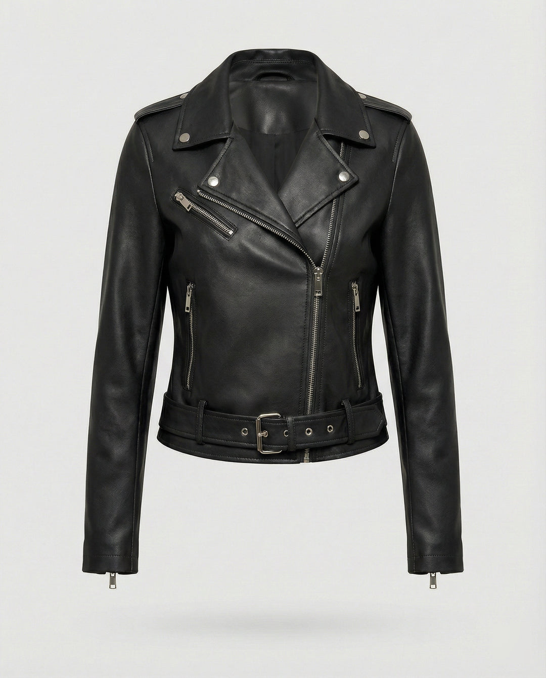 Damen Lederjacke Schwarz Echtleder Look