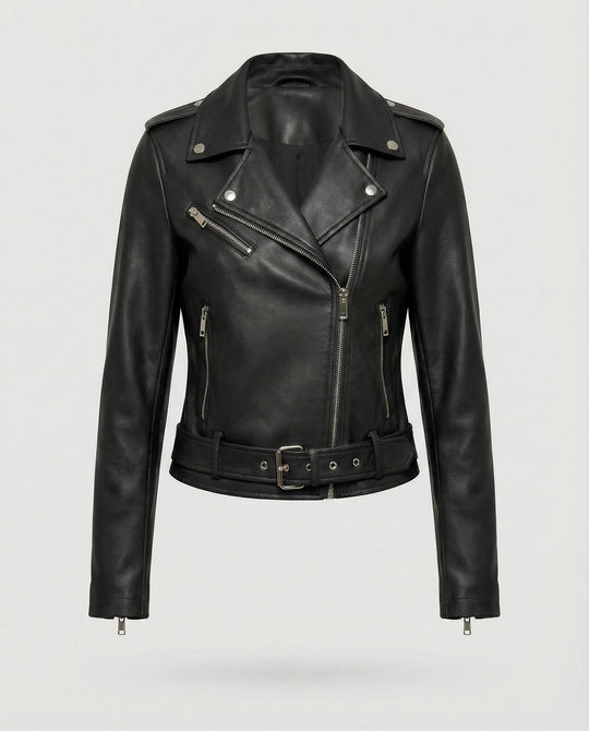 Damen Lederjacke Schwarz Echtleder Look