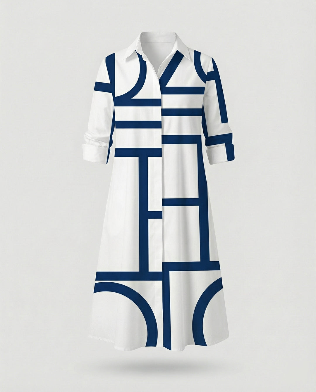 Damen Hemdblusenkleid Baumwolle Freizeit