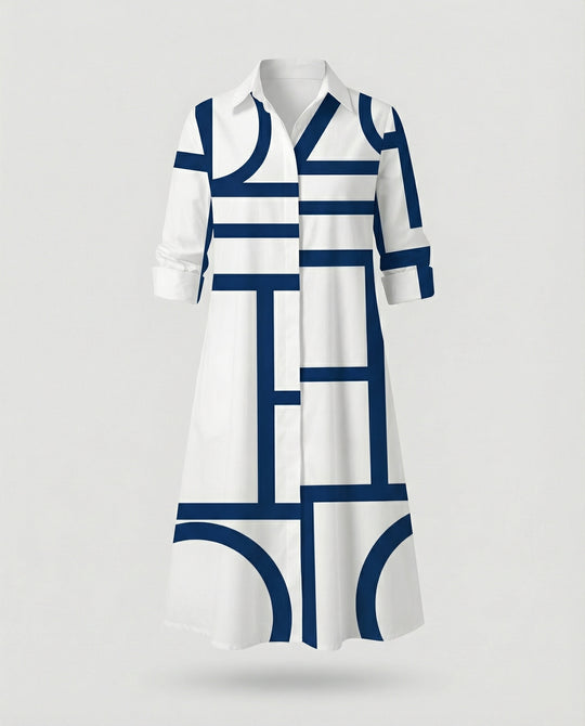 Damen Hemdblusenkleid Baumwolle Freizeit