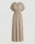 Damen Maxikleid Sommer V-Ausschnitt Schlitz