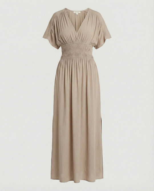 Damen Maxikleid Sommer V-Ausschnitt Schlitz