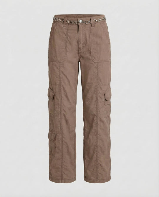 Damen Tief sitzende Cargohose Ziernähte