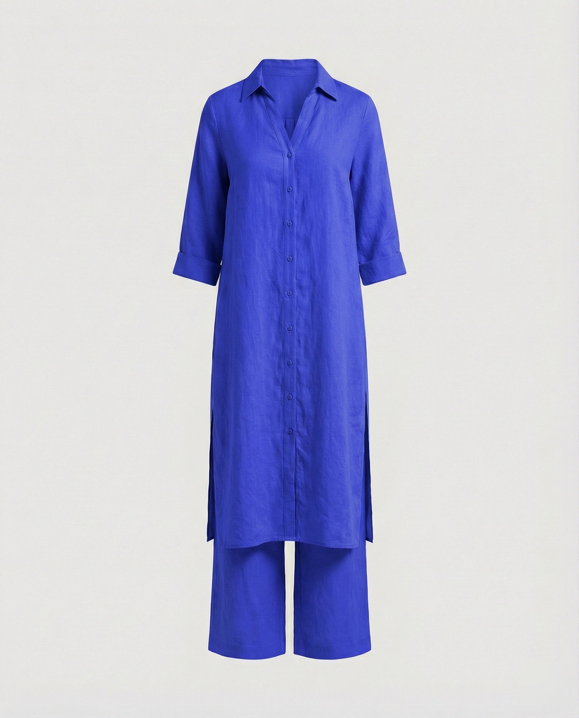 Leinen Maxikleid Mit Knopfleiste Damen
