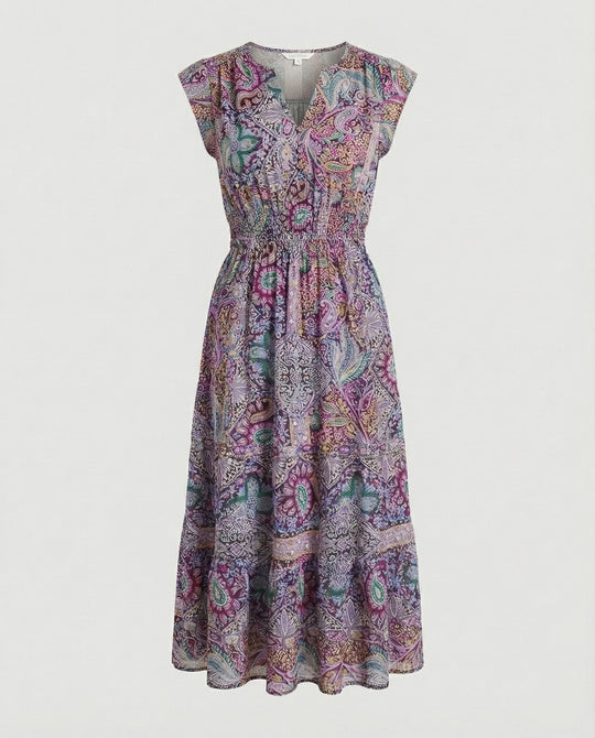 Boho Maxikleid Sommer mit Smok Taille