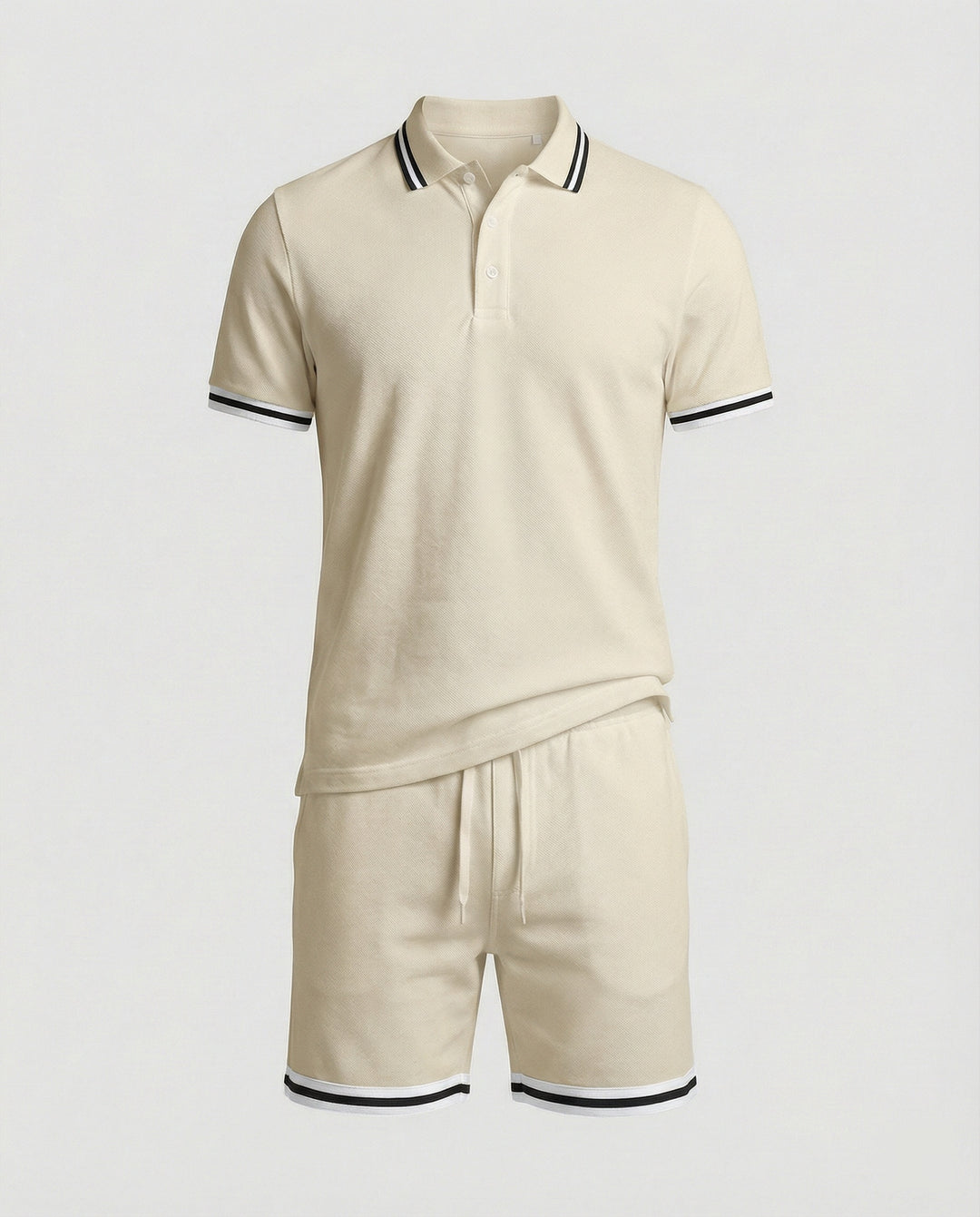 Herren Sportliches Polo- und Shorts-Set mit Kontraststreifen R&B