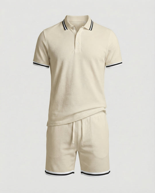 Herren Sportliches Polo- und Shorts-Set mit Kontraststreifen R&B