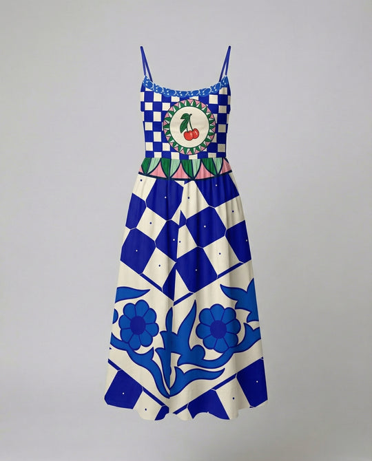 R&B | Einfarbiges Kleid mit U-Ausschnitt und Strapsen