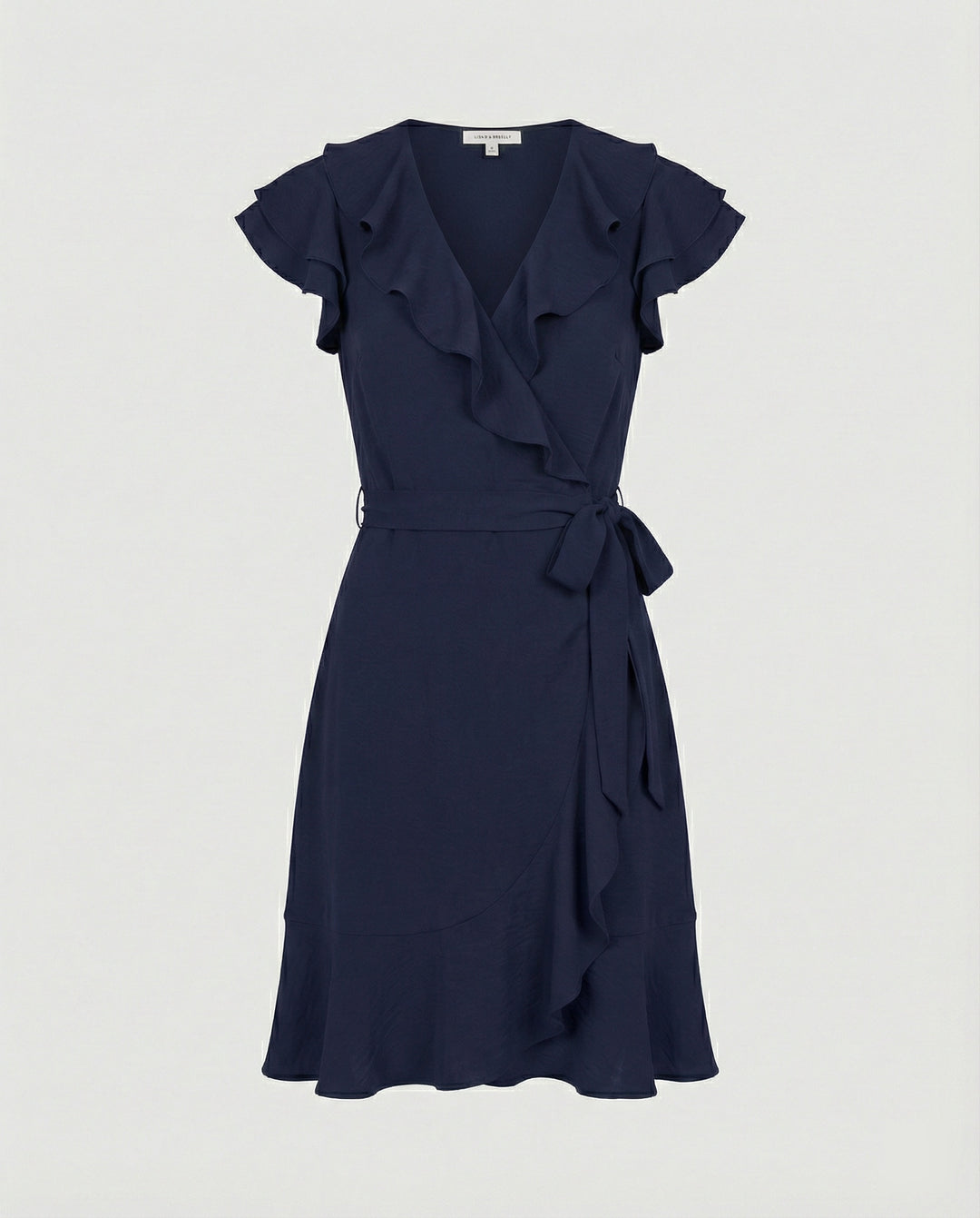 Damen Wickelkleid mit voluminösen Rüschendetails und Taillengürtel R&B