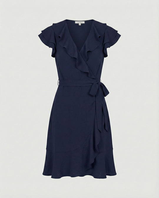 Damen Wickelkleid mit voluminösen Rüschendetails und Taillengürtel R&B