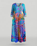 Damen Boho Maxikleid Sommer Leinenoptik