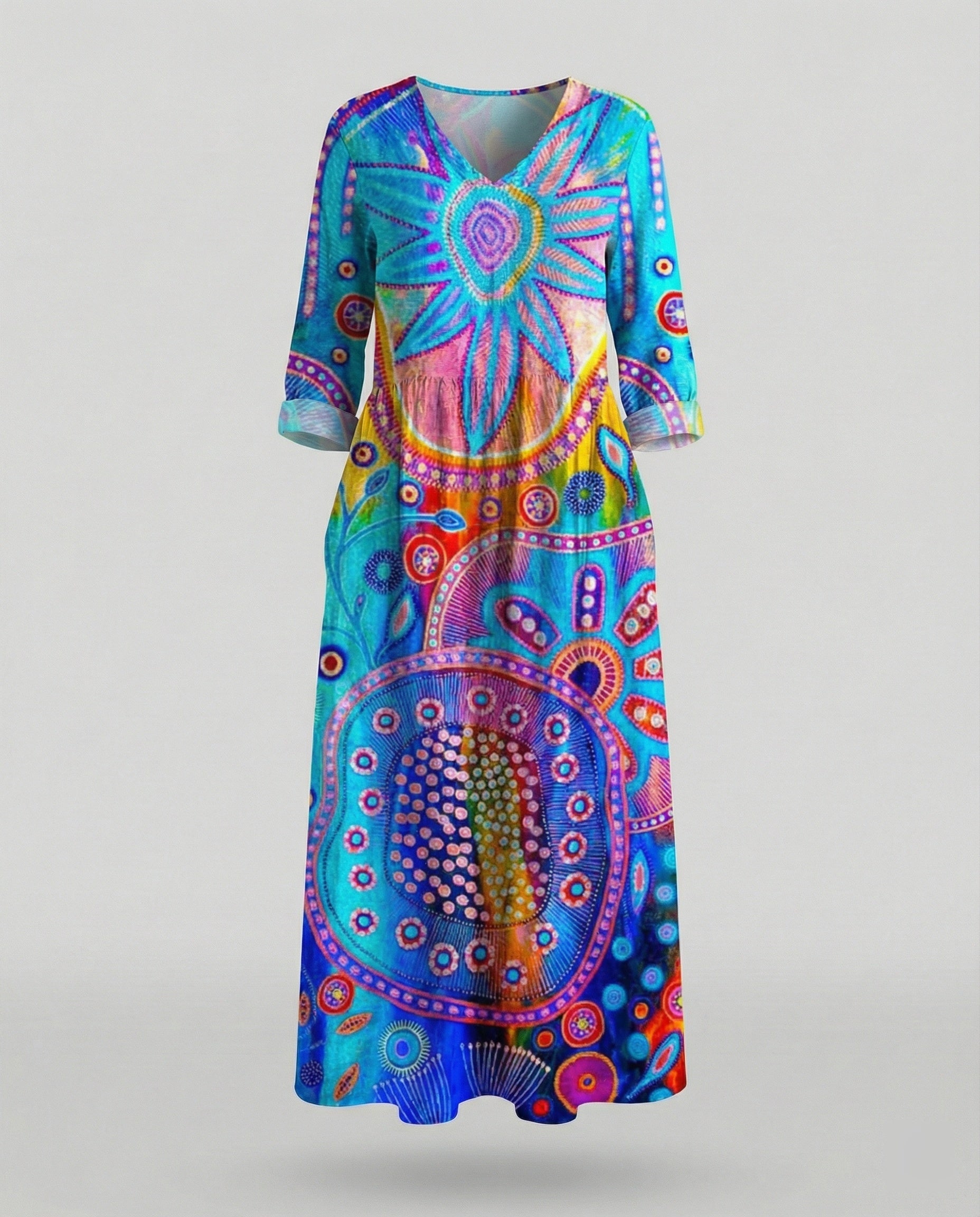 Damen Boho Maxikleid Sommer Leinenoptik