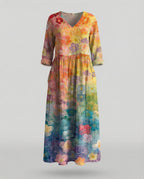 Damen Boho Maxikleid Sommer Leinenoptik