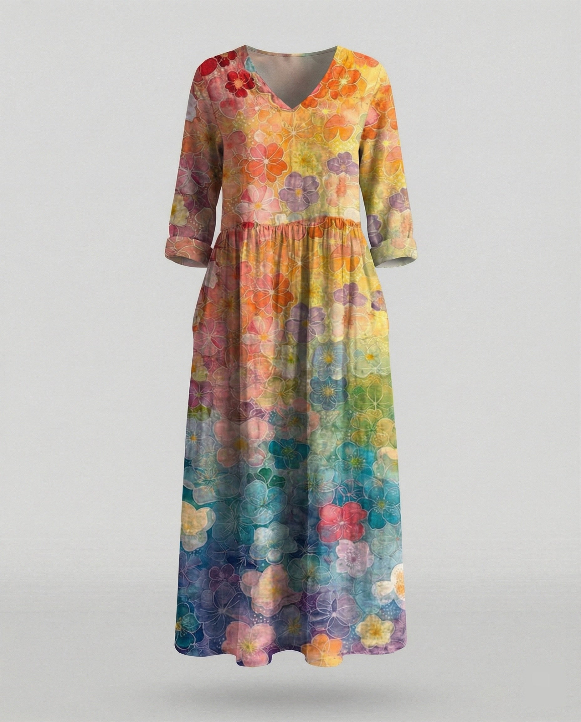 Damen Boho Maxikleid Sommer Leinenoptik