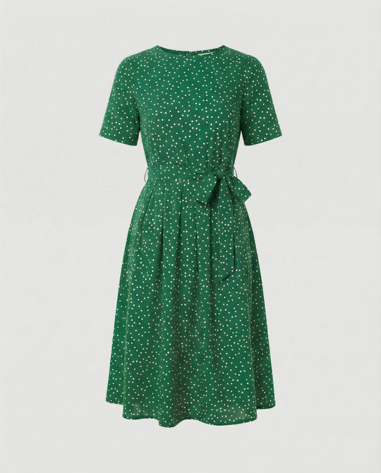 Damen Midi-Kleid mit Taillengürtel und Punkten