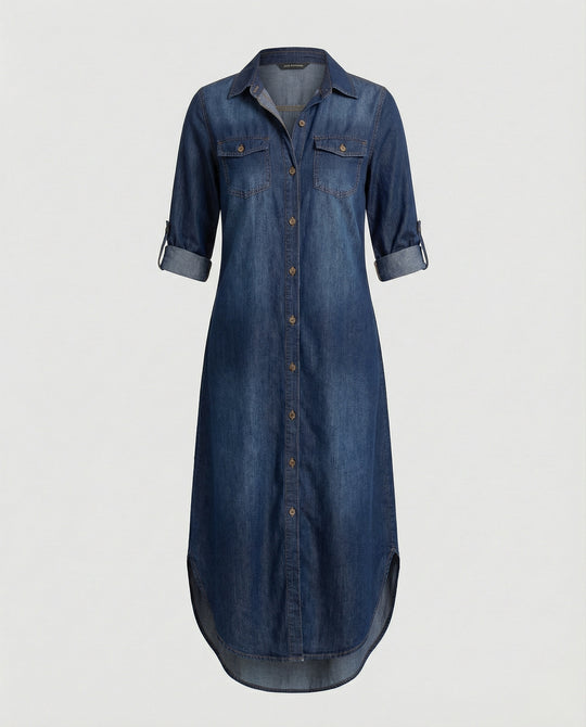 Freizeitkleid Damen Hemdblusenkleid Schlitz