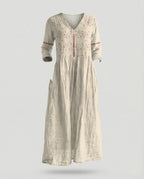 Damen Boho Maxikleid Sommer Leinenoptik