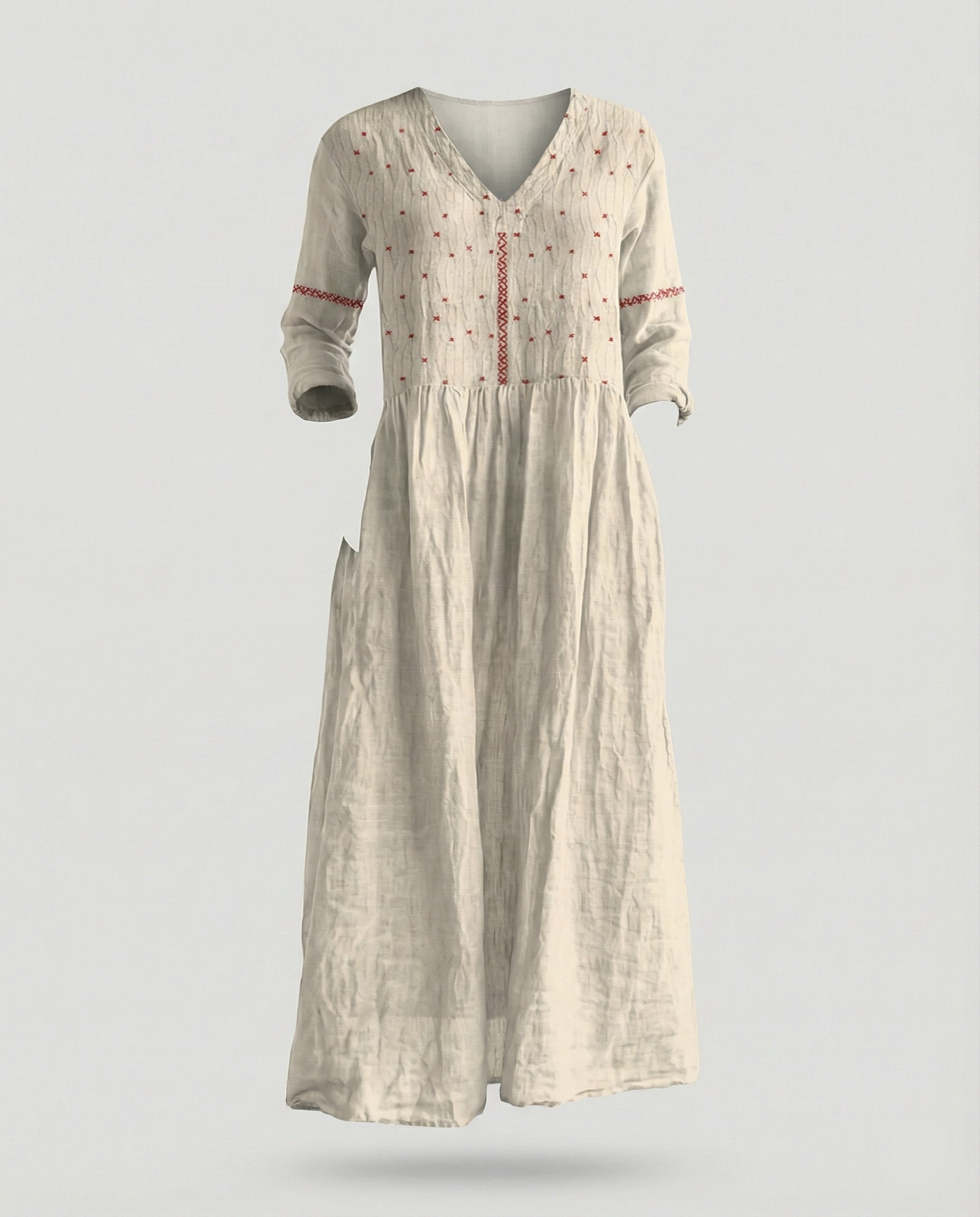 Damen Boho Maxikleid Sommer Leinenoptik