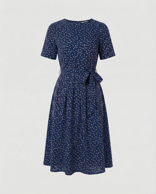Damen Midi-Kleid mit Taillengürtel und Punkten