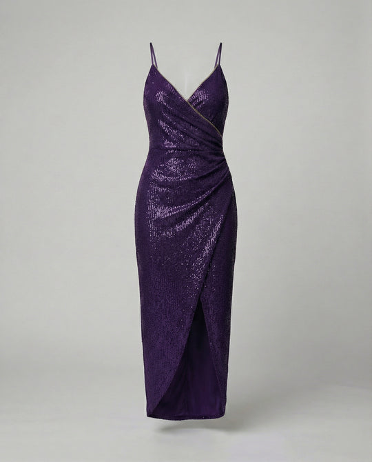 Damen Glamouröses Wickelkleid mit glitzender Oberfläche und hoch geschlitzt R&B