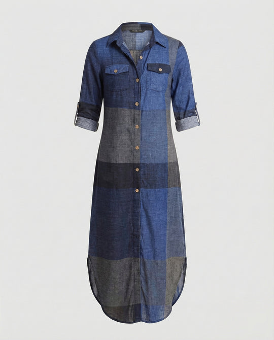 Freizeitkleid Damen Hemdblusenkleid Schlitz