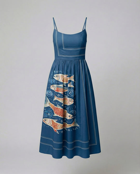 R&B | Einfarbiges Kleid mit U-Ausschnitt und Strapsen
