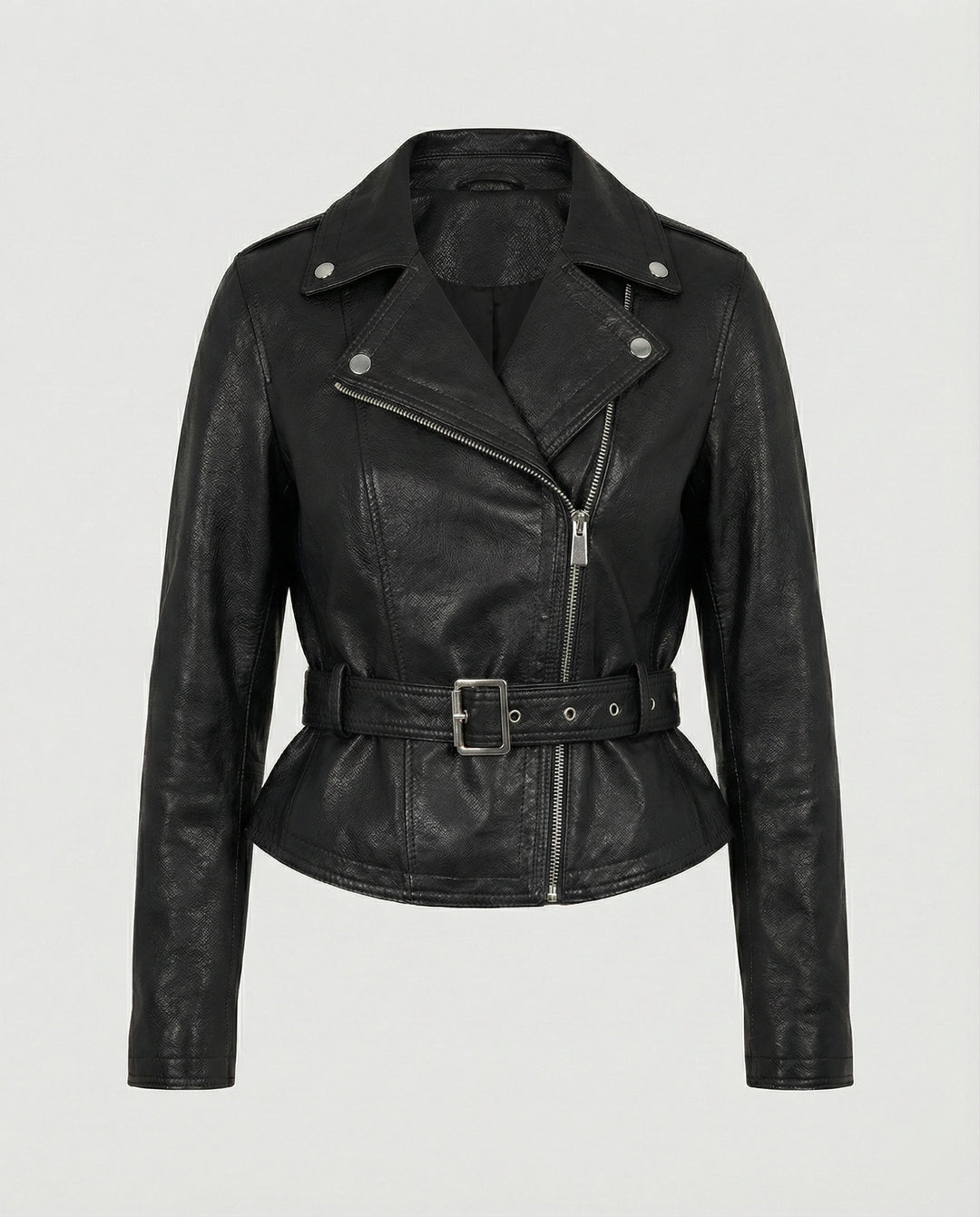 Damen Lederjacke Schwarz tailliert