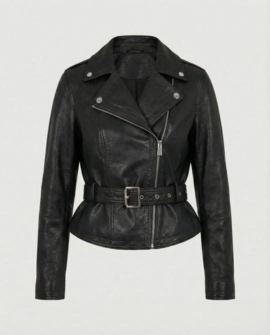 Damen Lederjacke Schwarz tailliert