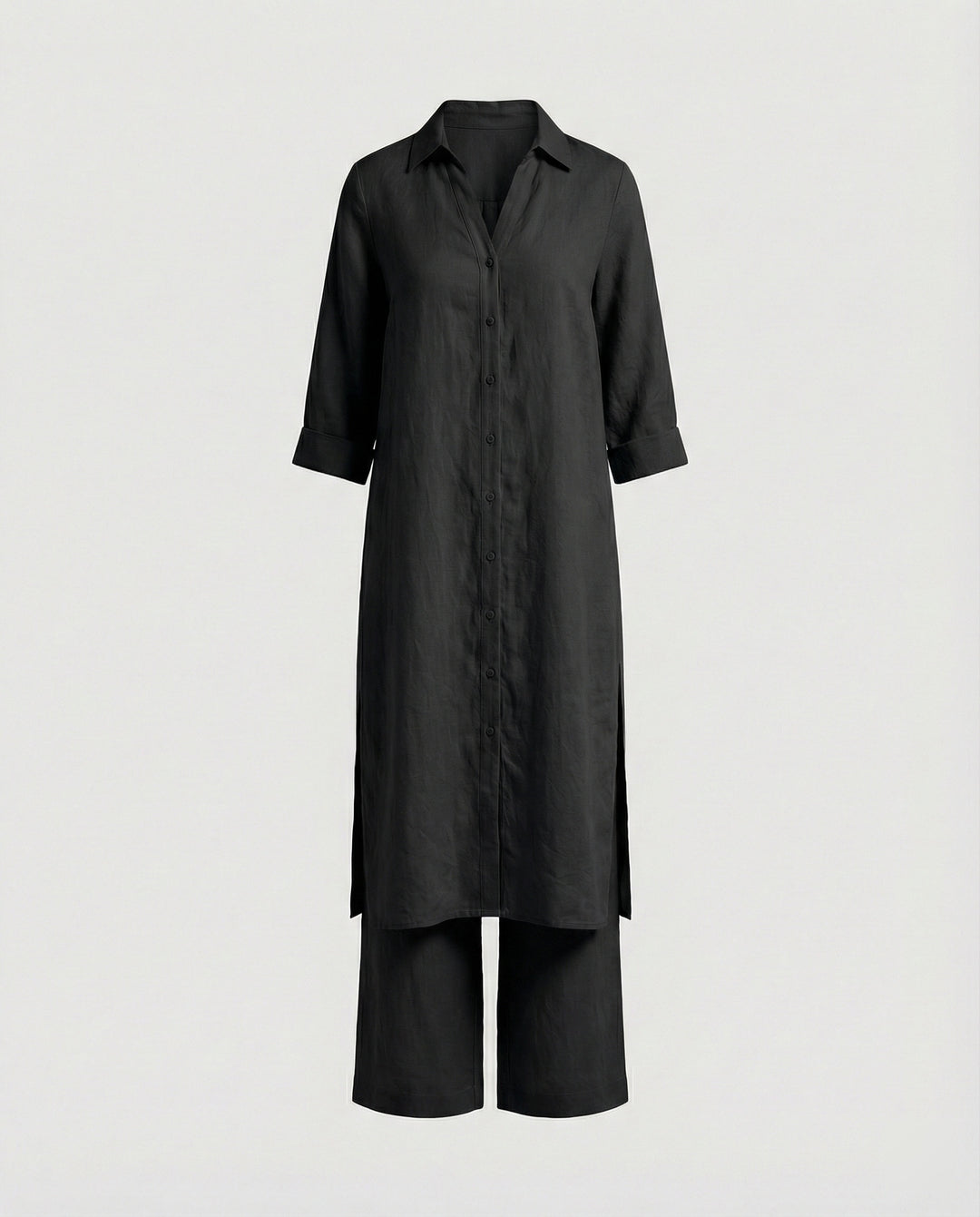 Leinen Maxikleid Mit Knopfleiste Damen