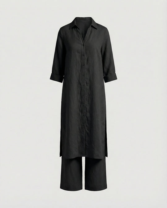 Leinen Maxikleid Mit Knopfleiste Damen