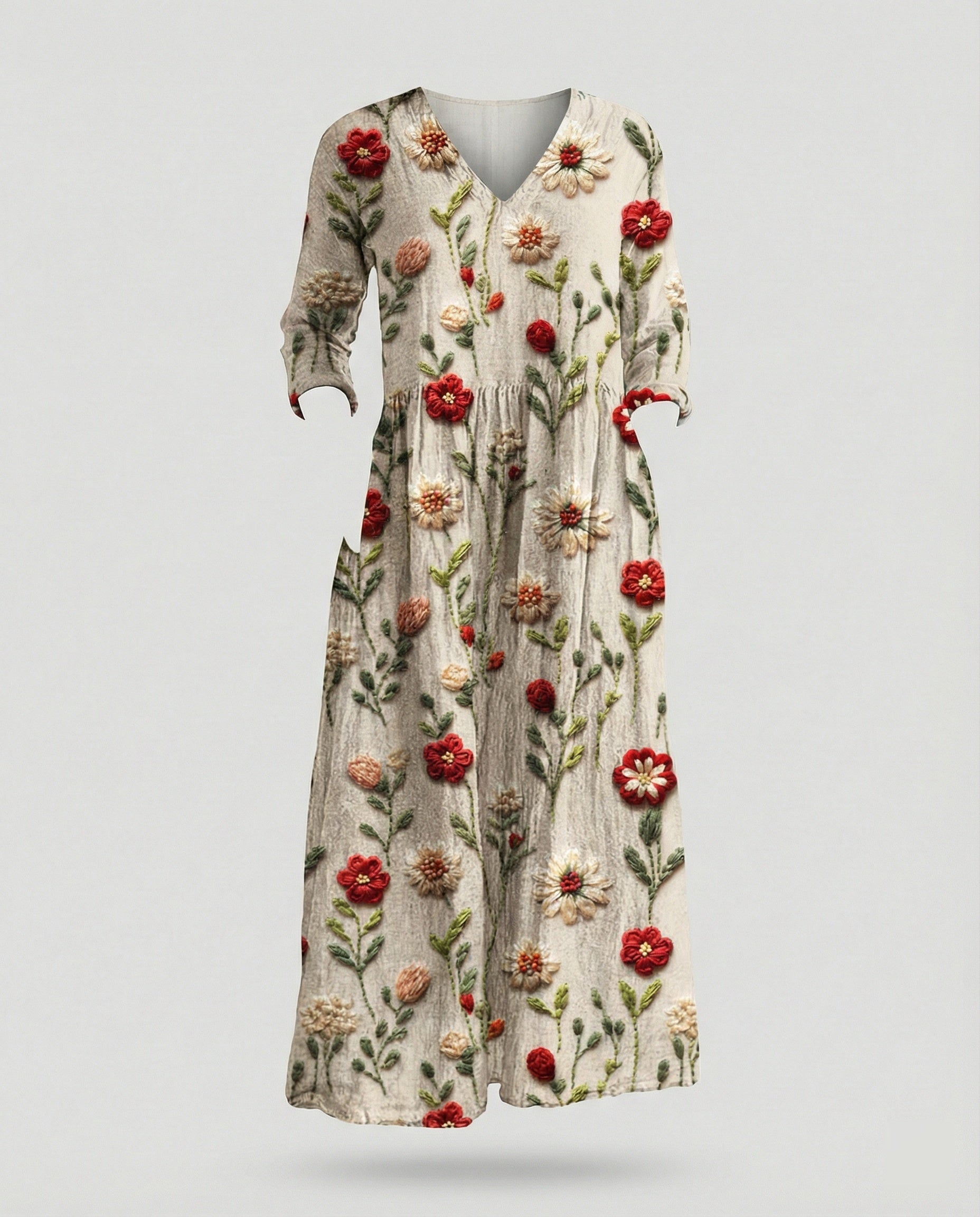 Damen Boho Maxikleid Sommer Leinenoptik