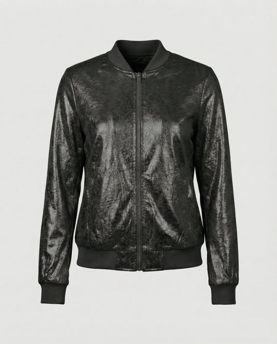 Damen Glänzende Bomberjacke mit Reißverschluss R&B