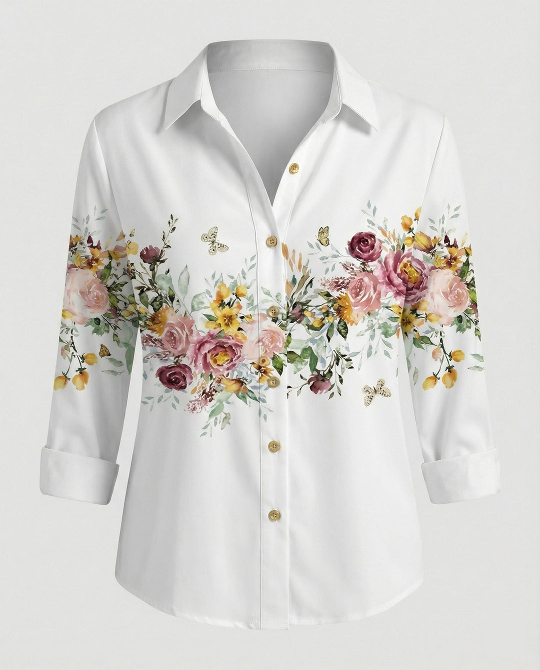 Leinenoptik Bluse Damen Floral